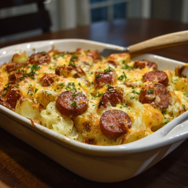 Kielbasa And Cheesy Potato Bake