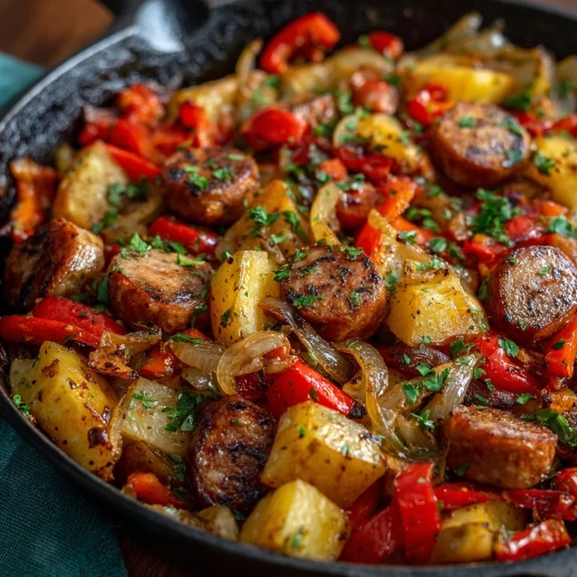 One Pan Sausage, Peppers, and Potatoes  