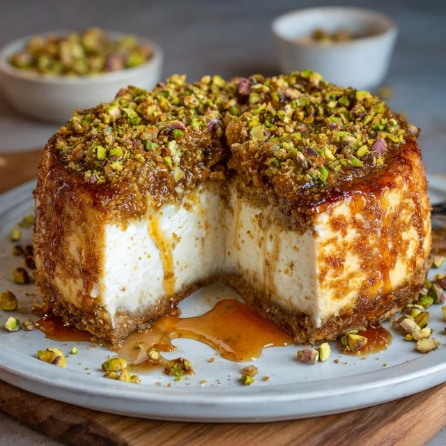 Honey Pistachio Baklava Cheesecake