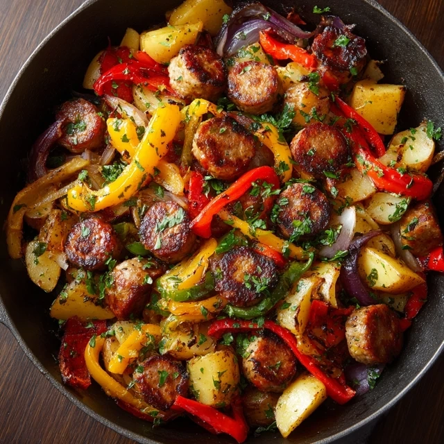One Pan Sausage, Peppers, and Potatoes