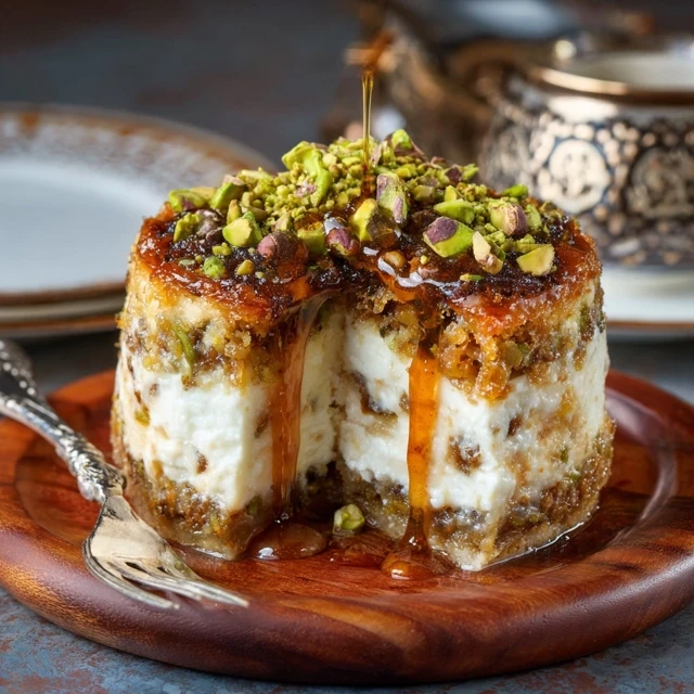 Honey Pistachio Baklava Cheesecake