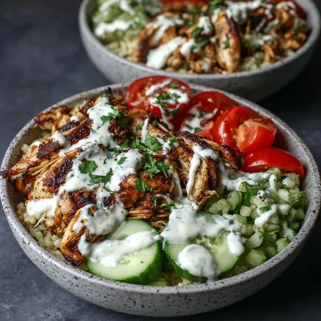 Chicken Shawarma Bowls with Creamy Garlic Drizzle