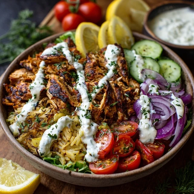 Chicken Shawarma Bowls with Creamy Garlic Drizzle