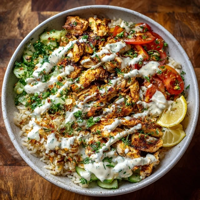 Chicken Shawarma Bowls with Creamy Garlic Drizzle